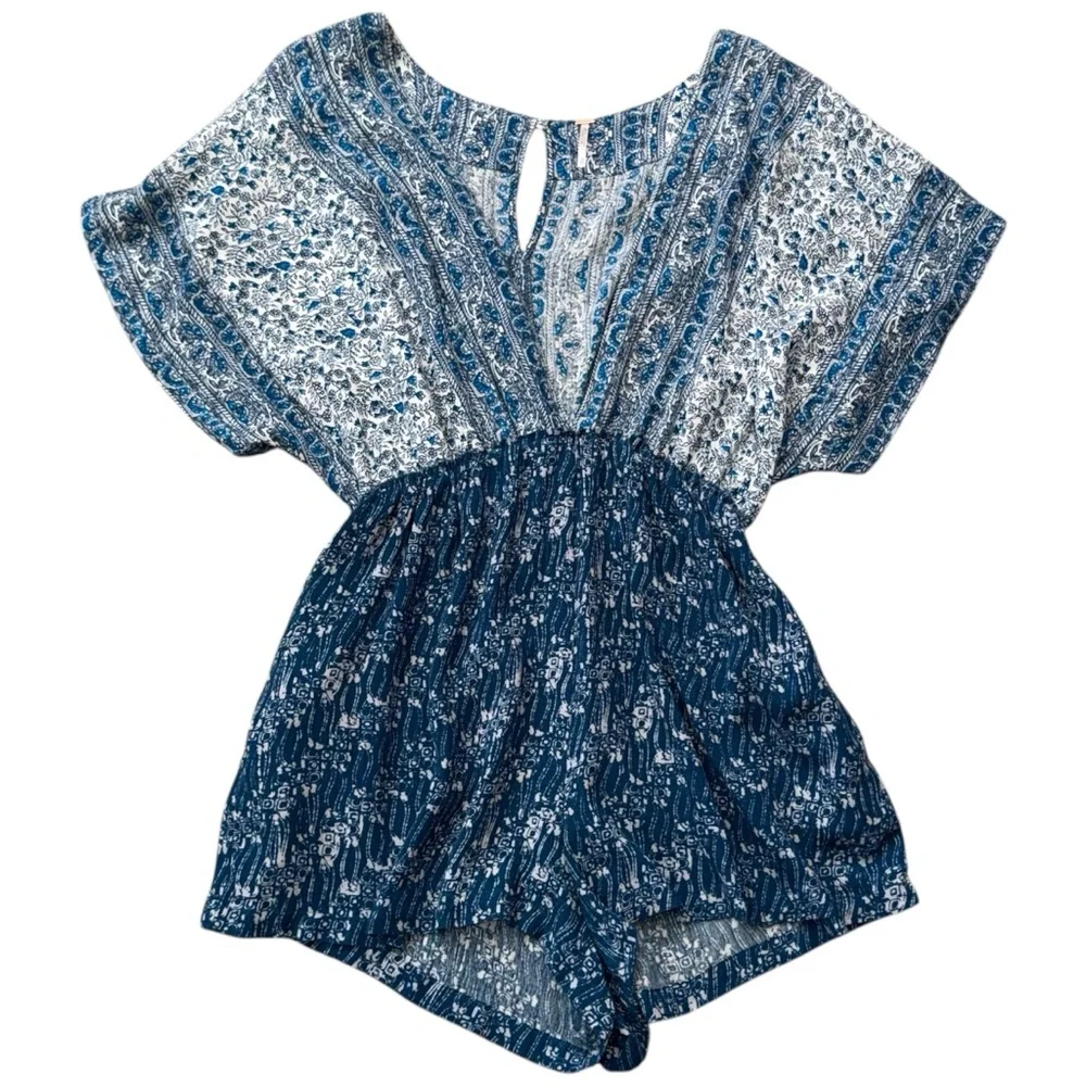 FREE PEOPLE Floral Printed Blue Arizona Romper